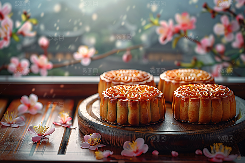 中秋月饼传统美食中秋节摄影图