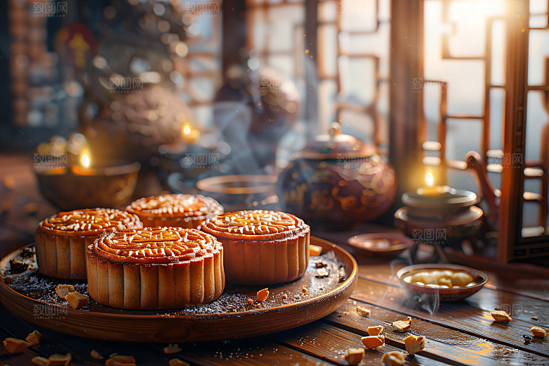 中秋月饼广式月饼莲蓉月饼摄影图
