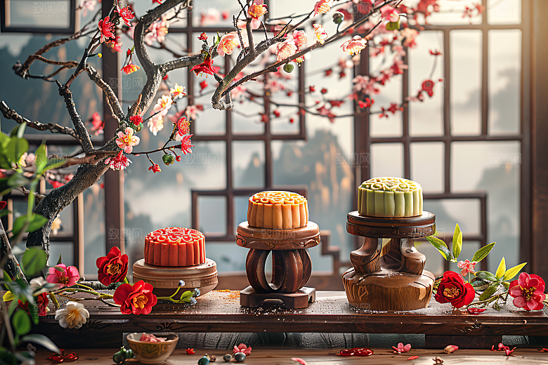 中秋月饼甜点传统节日摄影图
