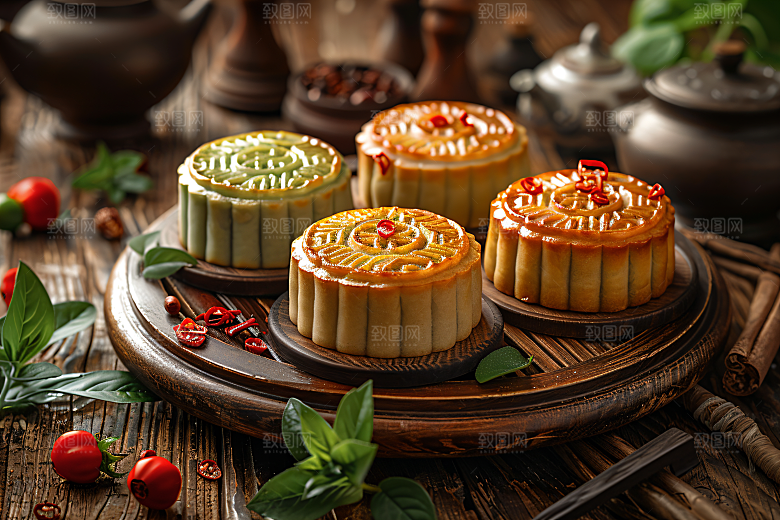 中秋月饼甜点传统美食摄影图