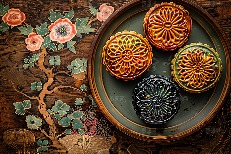 中秋月饼美味中秋节摄影图
