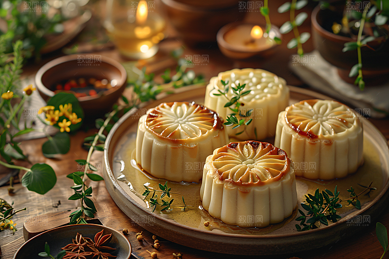 中秋月饼中秋节甜点摄影图