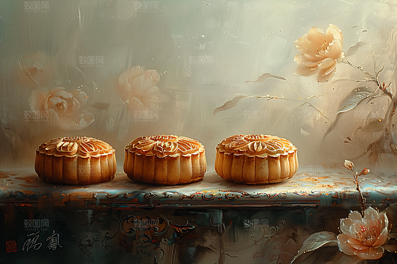 中秋月饼习俗传统美食摄影图