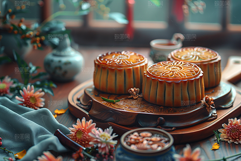 中秋月饼糕点莲蓉月饼摄影图