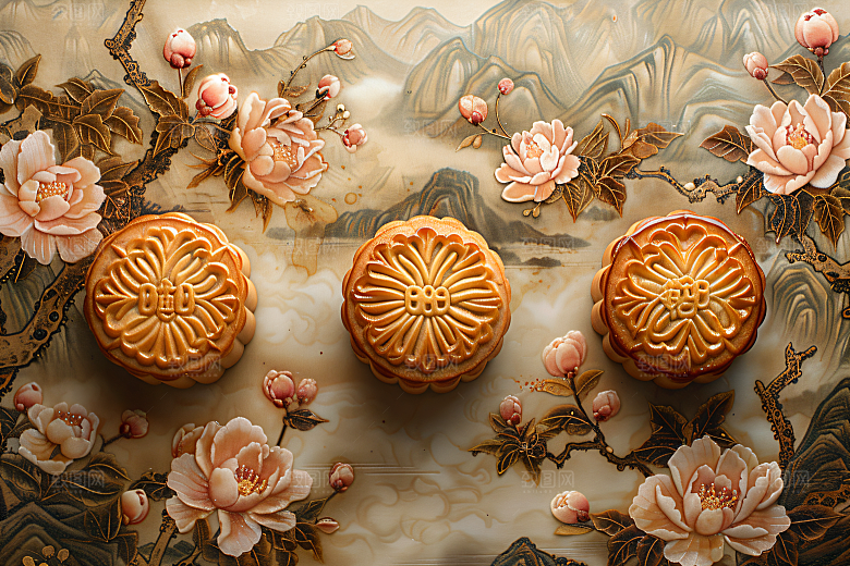 中秋月饼中秋节甜点摄影图