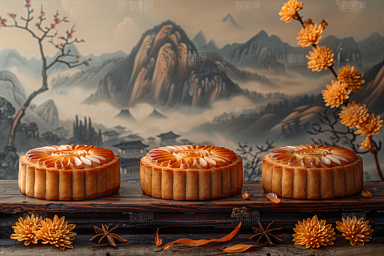 中秋月饼美味甜点摄影图