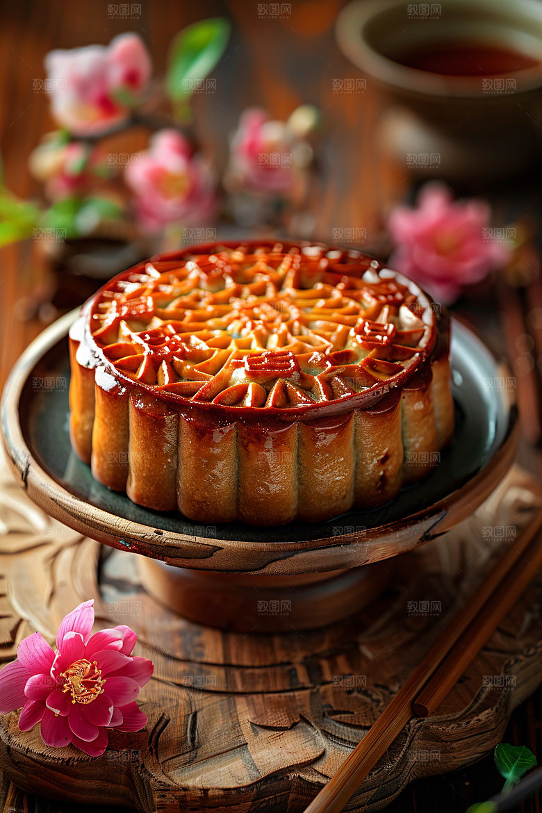 中秋月饼美味中秋节摄影图