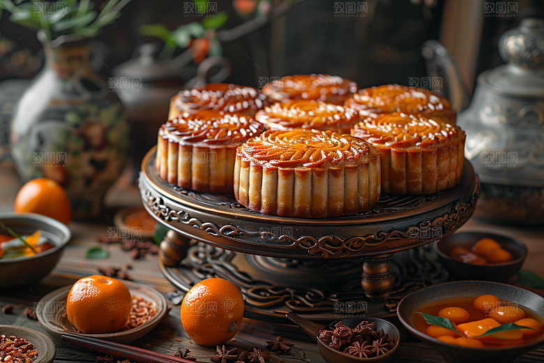 中秋月饼糕点传统美食摄影图