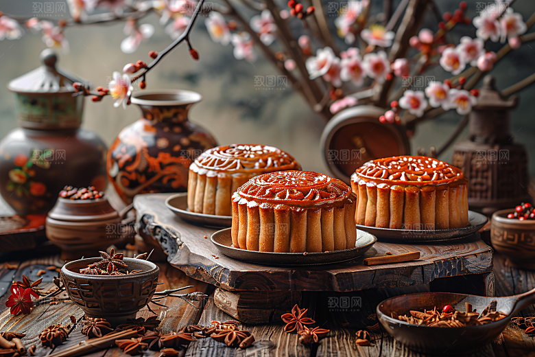 中秋月饼习俗美味摄影图