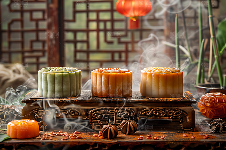中秋月饼美食习俗摄影图