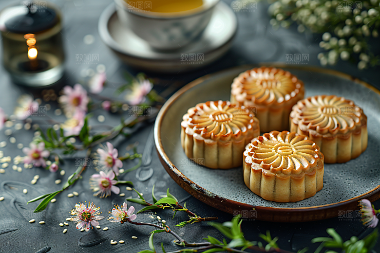中秋月饼甜点习俗摄影图