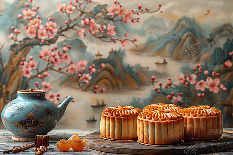 中秋月饼广式月饼莲蓉月饼摄影图