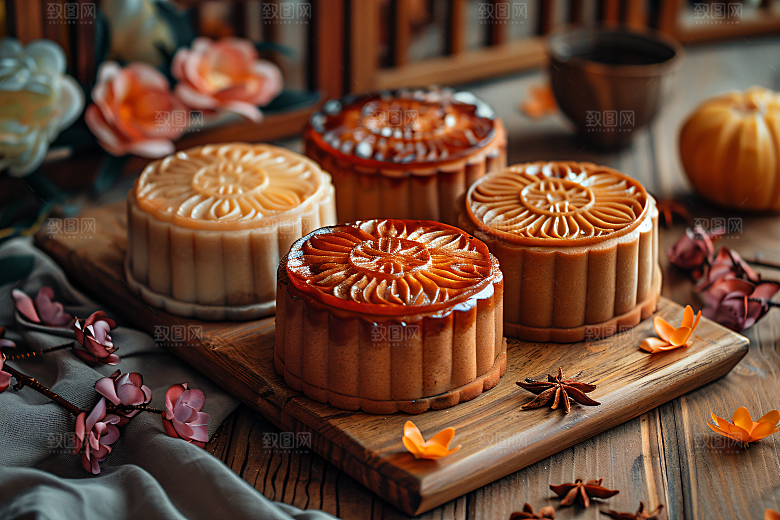 中秋月饼传统美食莲蓉月饼摄影图