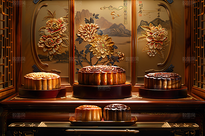 中秋月饼习俗传统美食摄影图