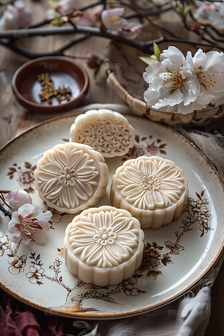 中秋月饼糕点美食摄影图