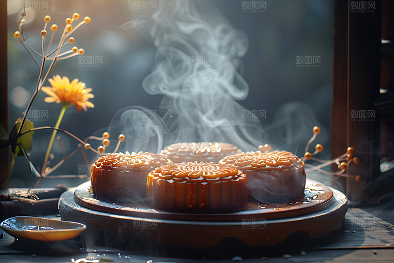 中秋月饼甜点传统节日摄影图