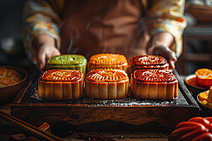 中秋月饼中秋节传统美食摄影图