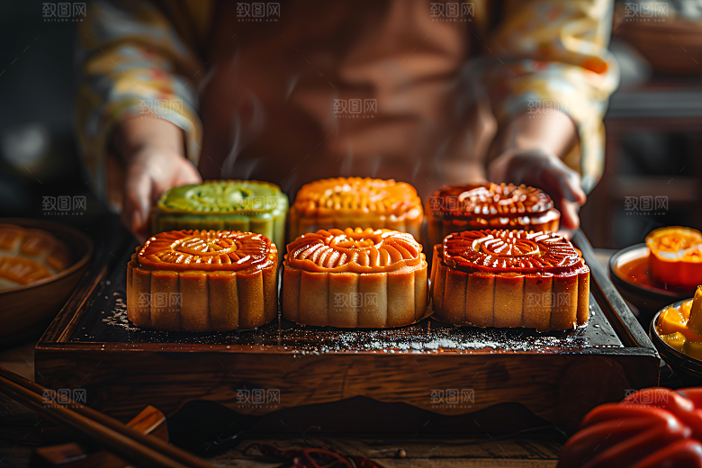 中秋月饼中秋节传统美食摄影图