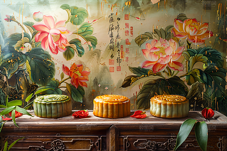 中秋月饼习俗中秋节摄影图