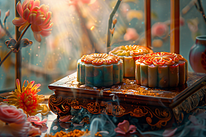 中秋月饼习俗广式月饼摄影图