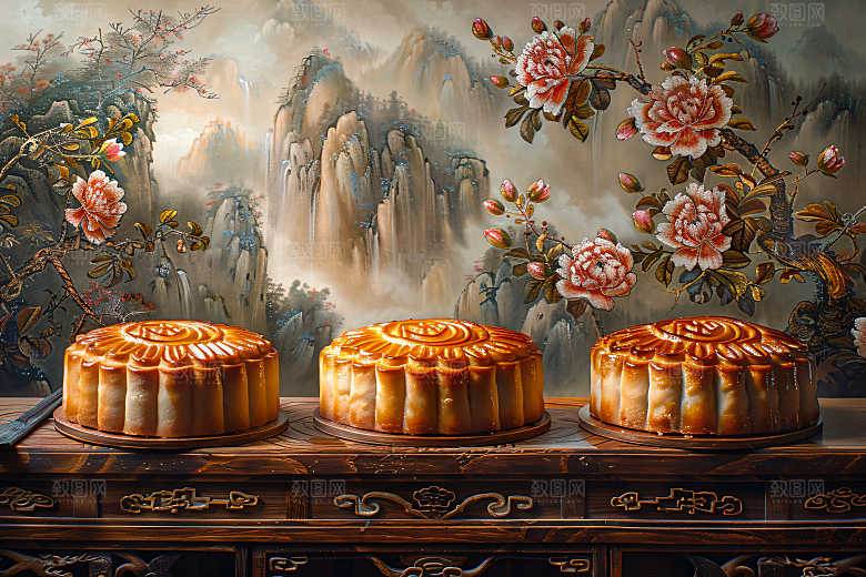中秋月饼糕点莲蓉月饼摄影图