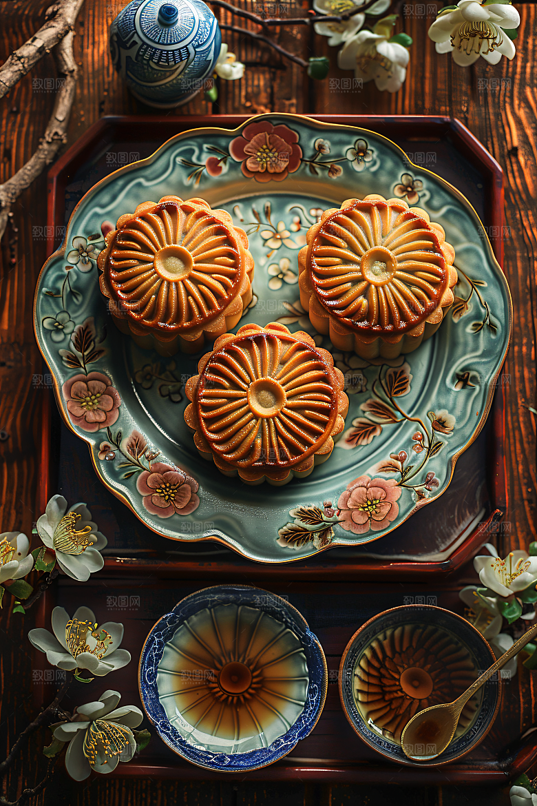 中秋月饼莲蓉月饼习俗摄影图