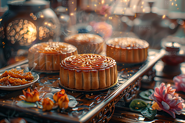 中秋月饼美味传统美食摄影图