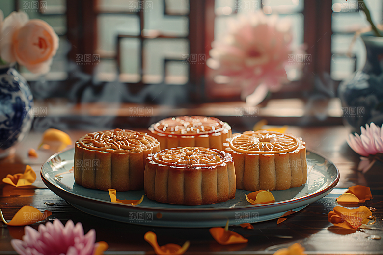 中秋月饼中秋节美味摄影图