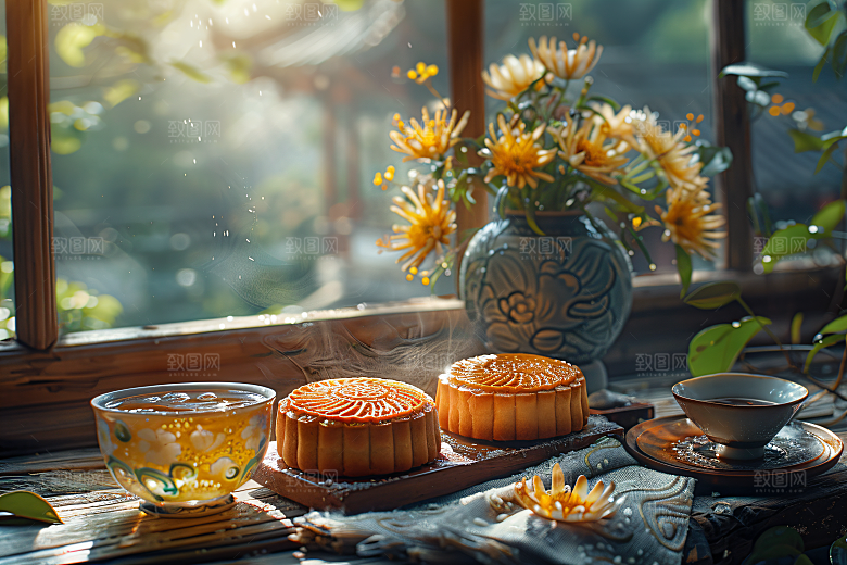 中秋月饼中秋节甜点摄影图