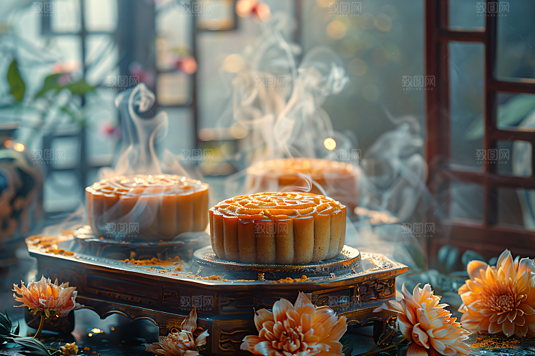 中秋月饼甜点糕点摄影图
