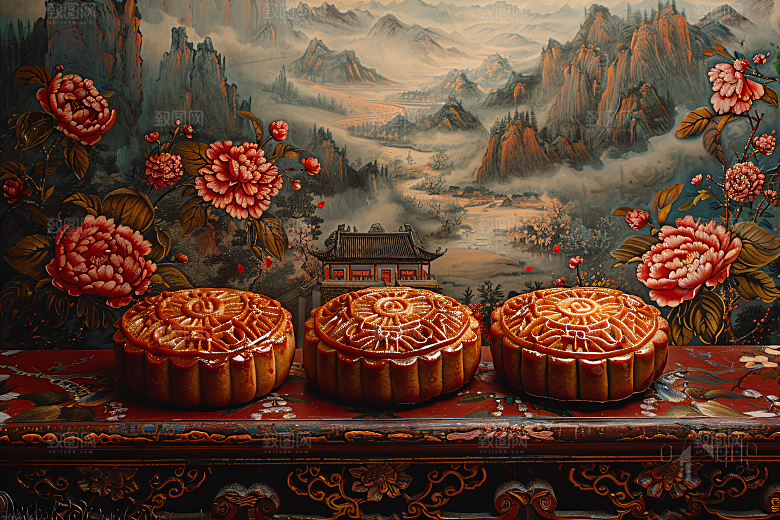 中秋月饼传统美食习俗摄影图