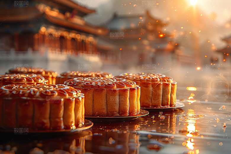 中秋月饼美味习俗摄影图