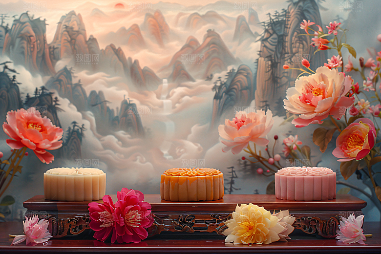 中秋月饼糕点美食摄影图