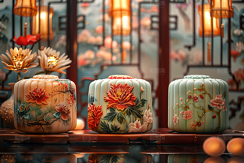 中秋月饼传统节日糕点摄影图