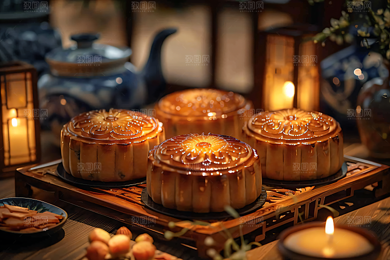 中秋月饼传统节日美味摄影图