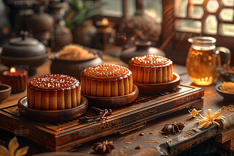 中秋月饼习俗莲蓉月饼摄影图