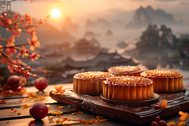 中秋月饼广式月饼美食摄影图