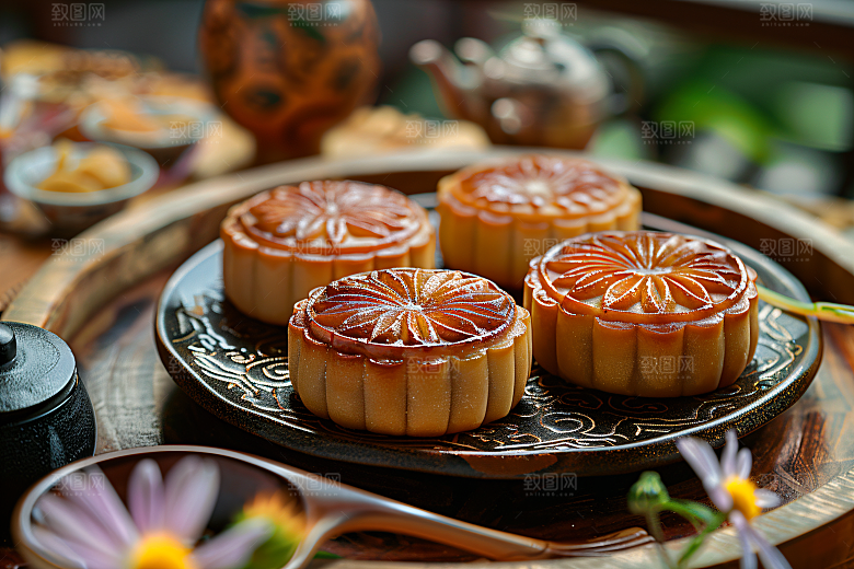 中秋月饼广式月饼传统美食摄影图