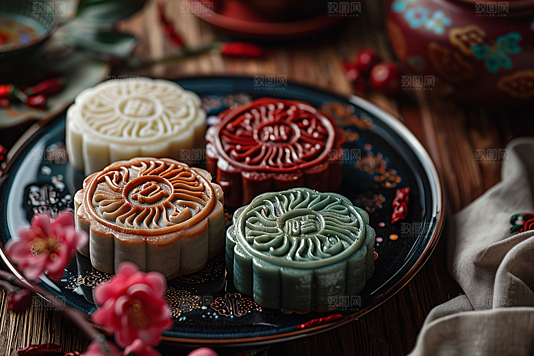 中秋月饼甜点糕点摄影图