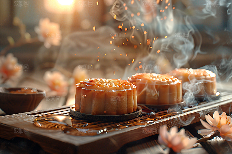 中秋月饼美味中秋节摄影图