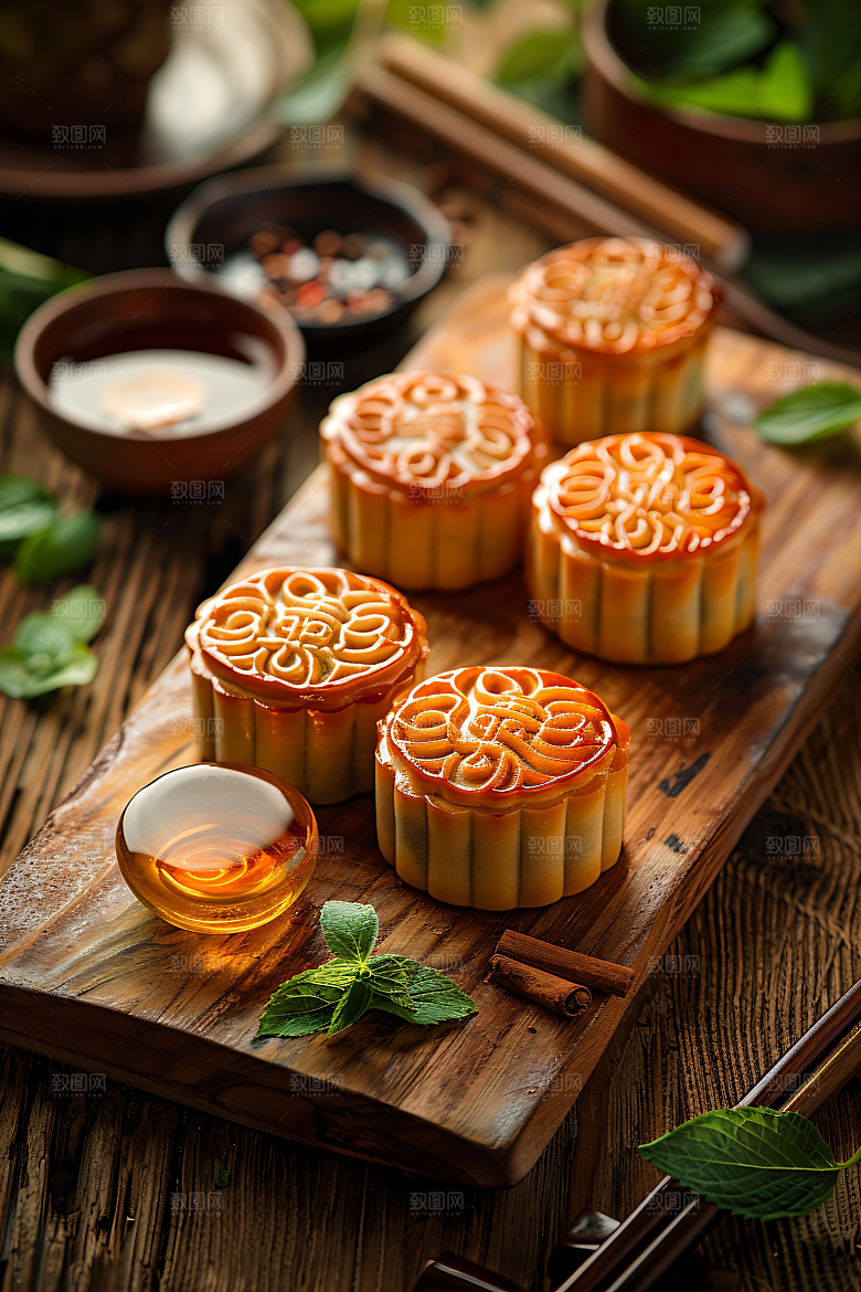 中秋月饼习俗美食摄影图