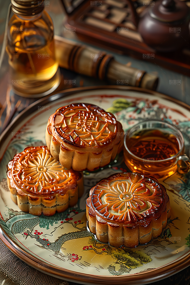 中秋月饼糕点习俗摄影图