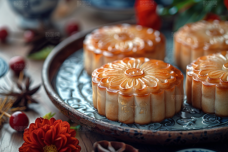 中秋月饼莲蓉月饼习俗摄影图