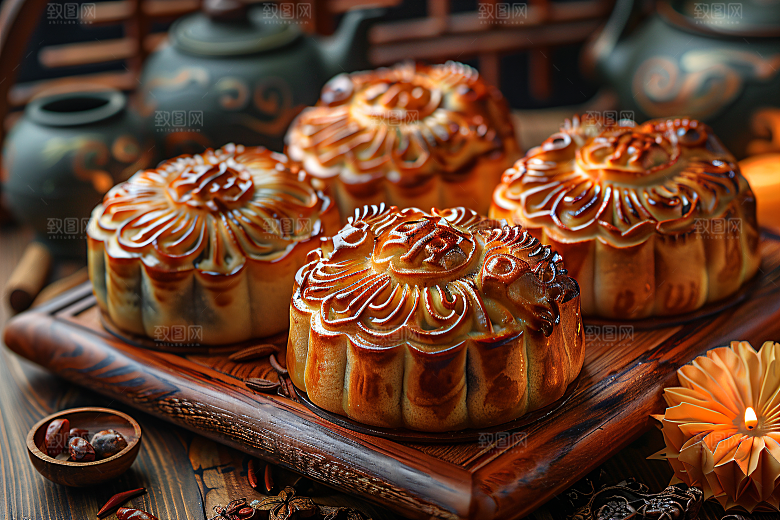 中秋月饼莲蓉月饼甜点摄影图
