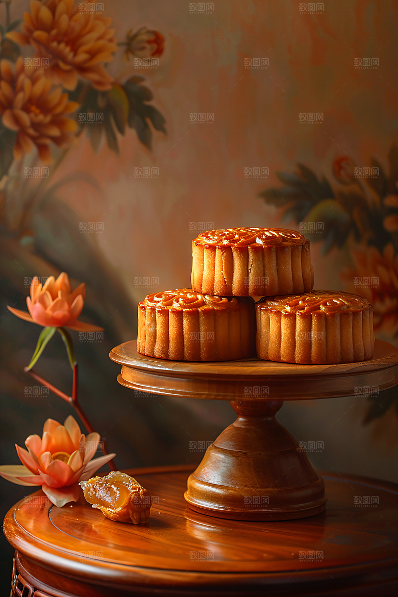 中秋月饼美味中秋节摄影图