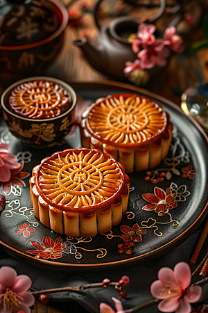中秋月饼传统节日甜点摄影图