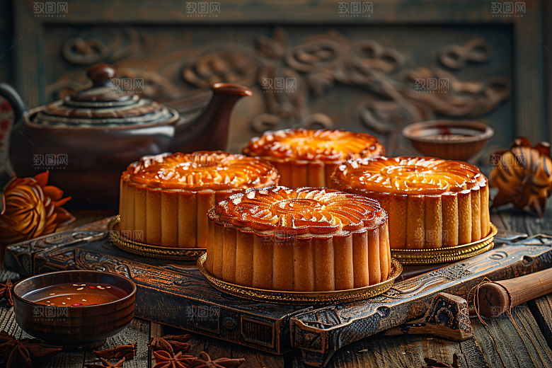 中秋月饼传统节日中秋节摄影图
