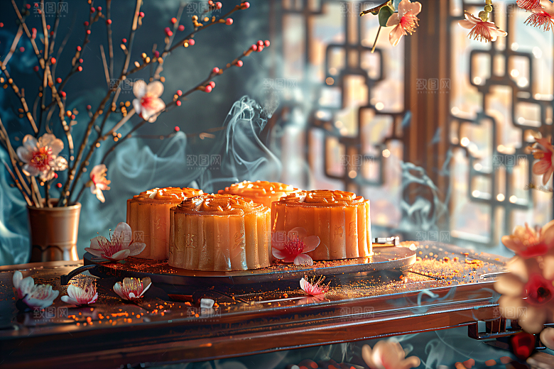 中秋月饼美味甜点摄影图