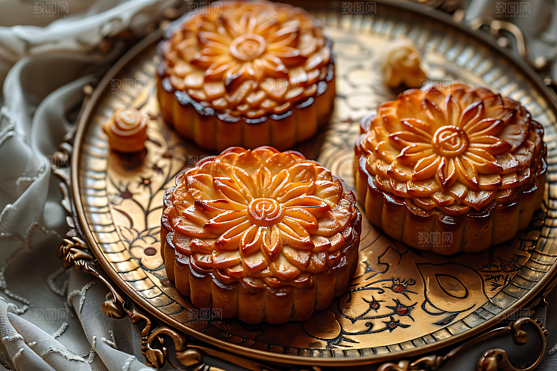 中秋月饼美食糕点摄影图