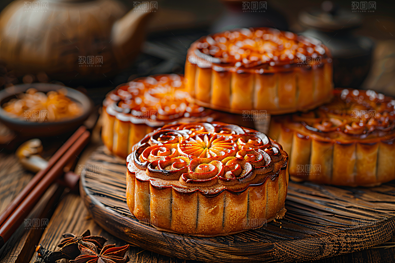 中秋月饼莲蓉月饼习俗摄影图
